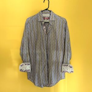 Robert Graham Men's Tailored Fit Collar Dress Shirt Size Large Purple Stripes